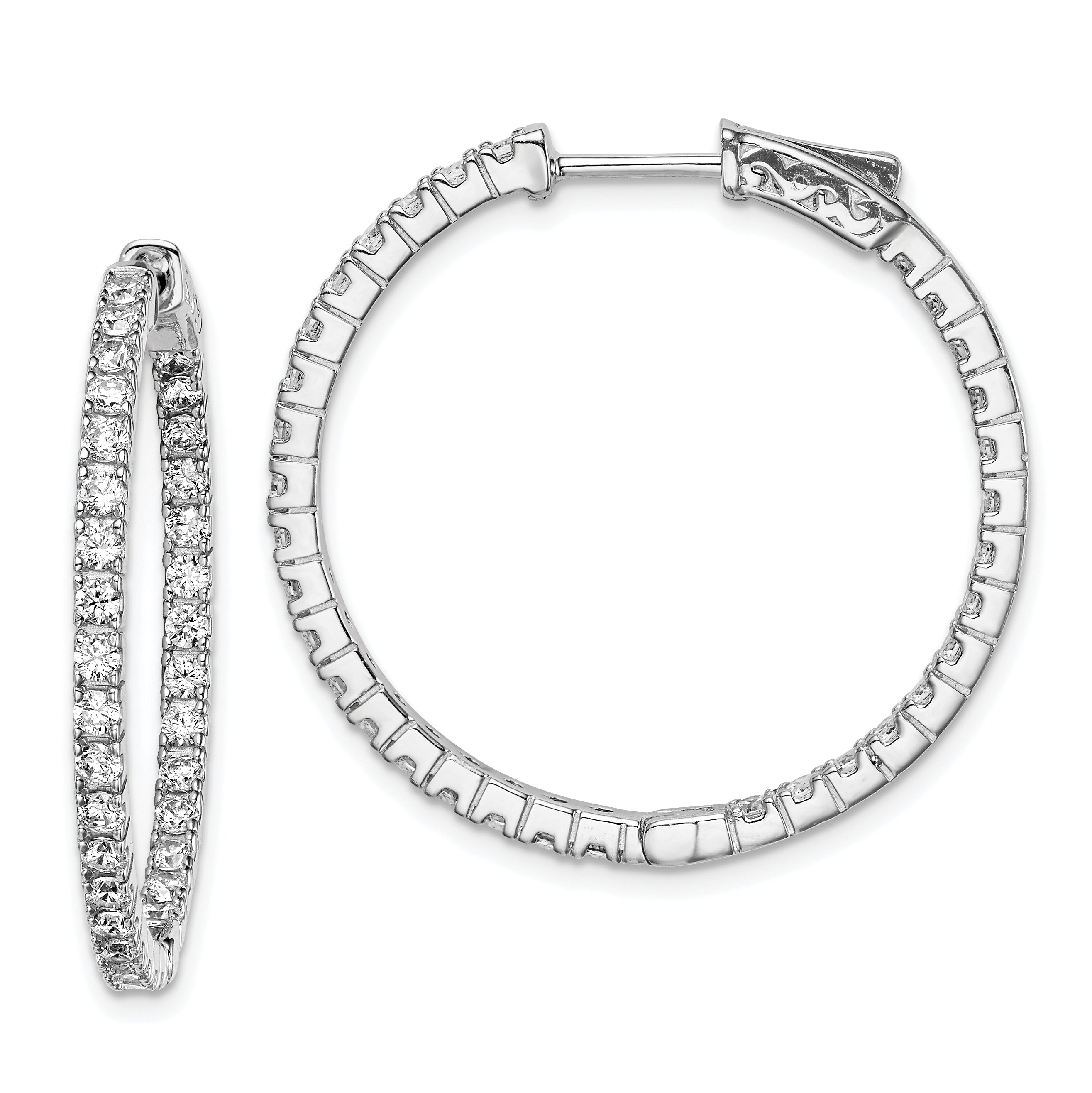 Sterling Shimmer Sterling Silver Rhodium-plated 66 Stone 1.9mm CZ In and Out Round Hinged Hoop Earrings