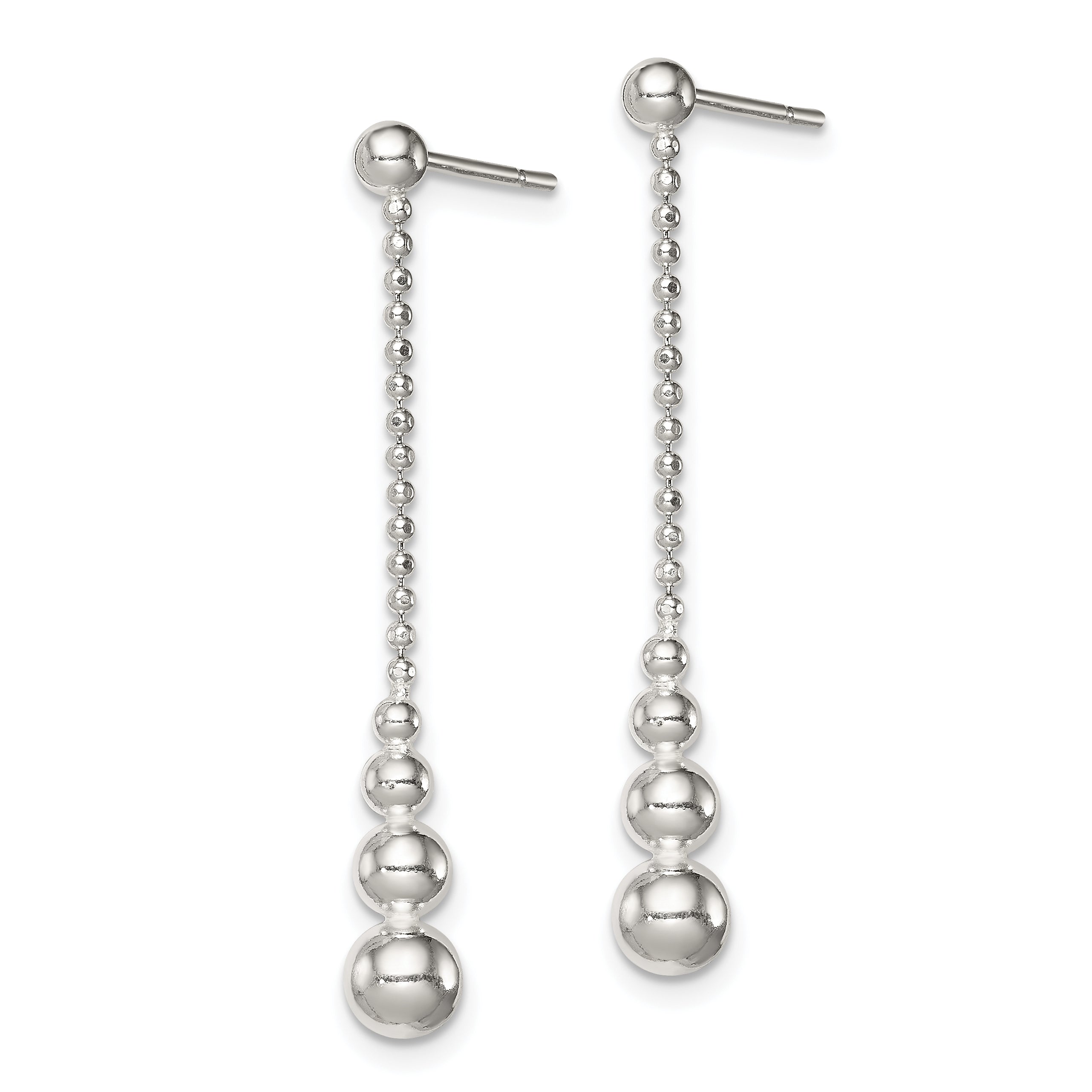 Sterling Silver Polished Teardrop & Bead Post Dangle Earrings Secondary image