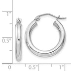 Sterling Silver Rhodium-Plated 3mm Round Hoop Earrings
