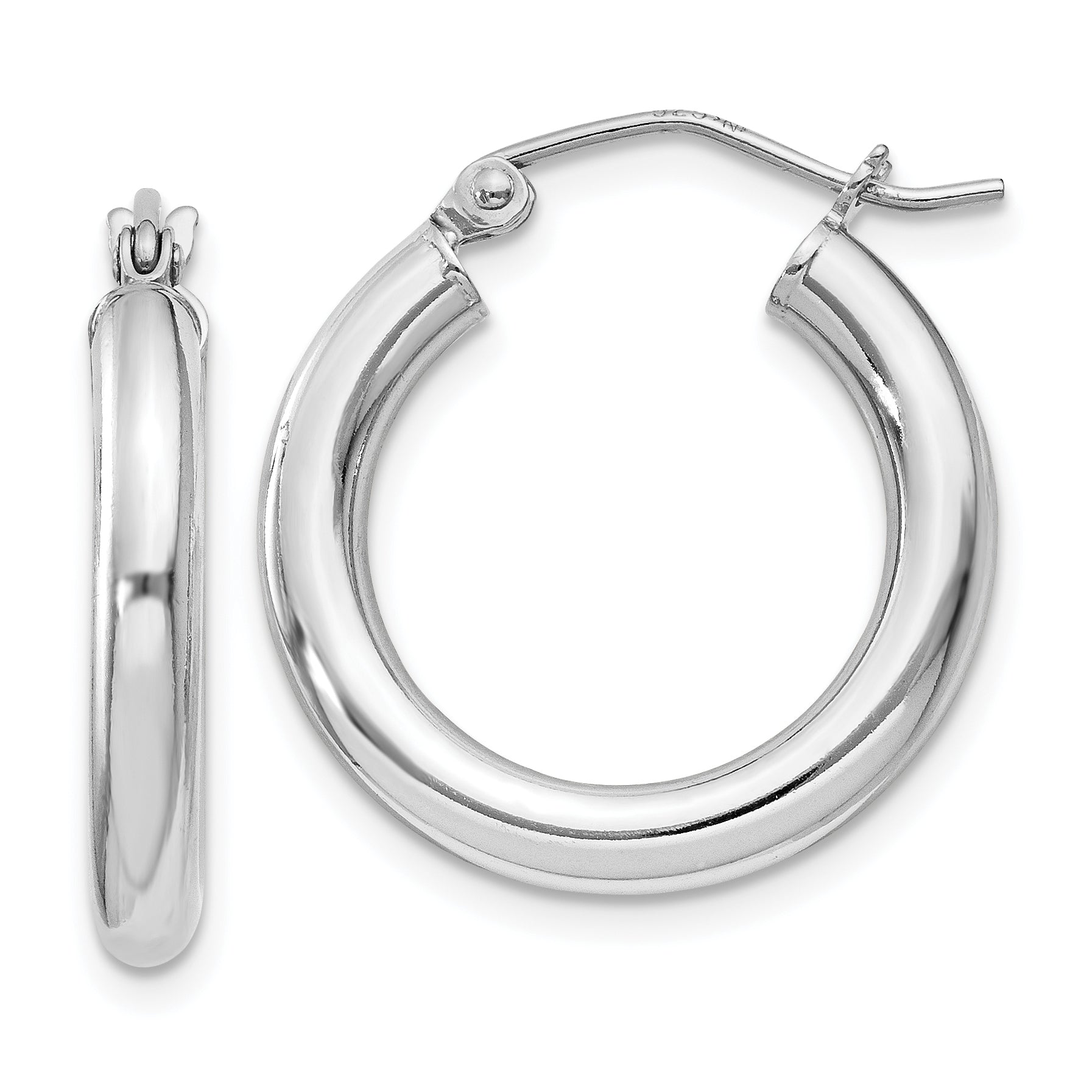 Sterling Silver Rhodium-plated 3mm Round Hoop Earrings Main image