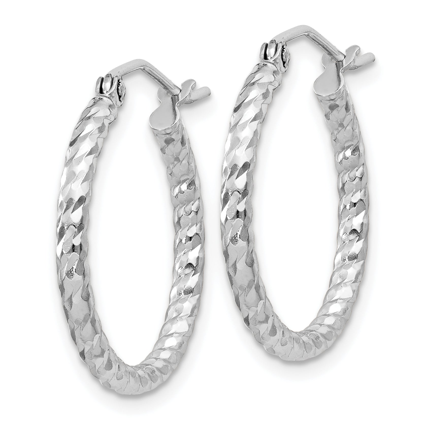 Sterling Silver Rhodium Plated Diamond-cut 2x20mm Hoop Earrings Secondary image