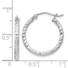 Sterling Silver Rhodium Plated Diamond-cut 2x20mm Hoop Earrings