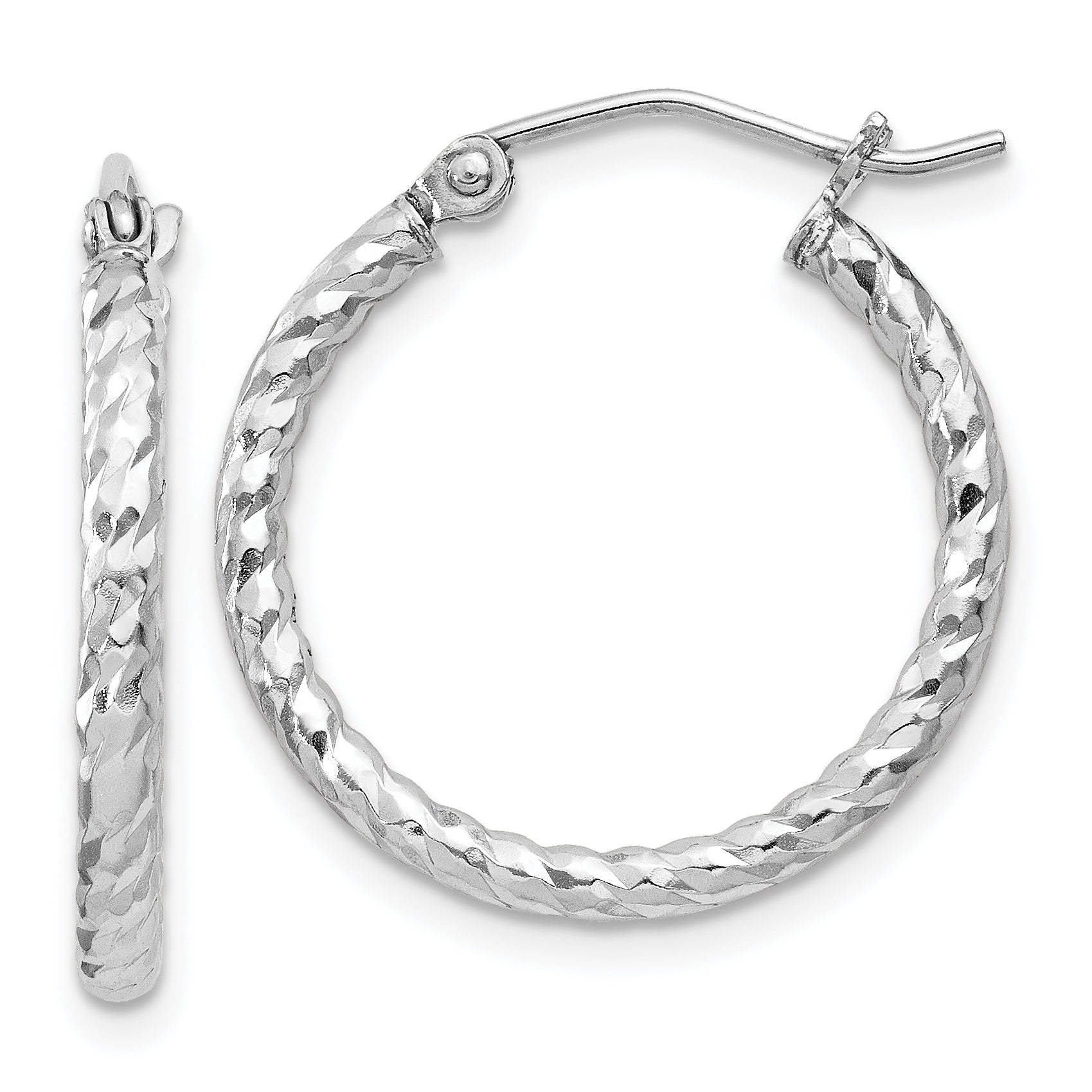 Sterling Silver Rhodium Plated Diamond-cut 2x20mm Hoop Earrings Main image