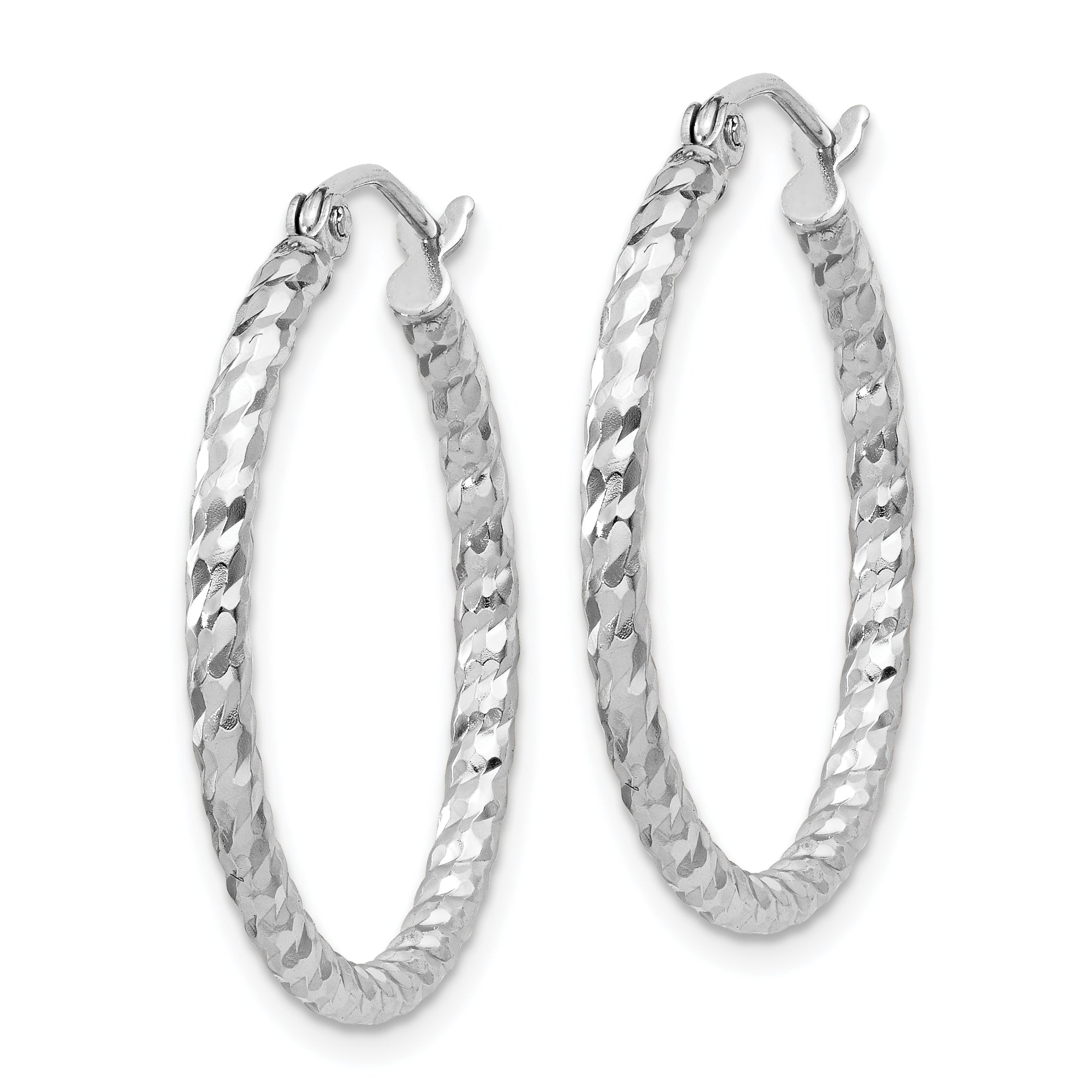 Sterling Silver Rhodium Plated Diamond-cut 2x25mm Hoop Earrings Secondary image