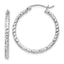 Sterling Silver Rhodium Plated Diamond-cut 2x25mm Hoop Earrings