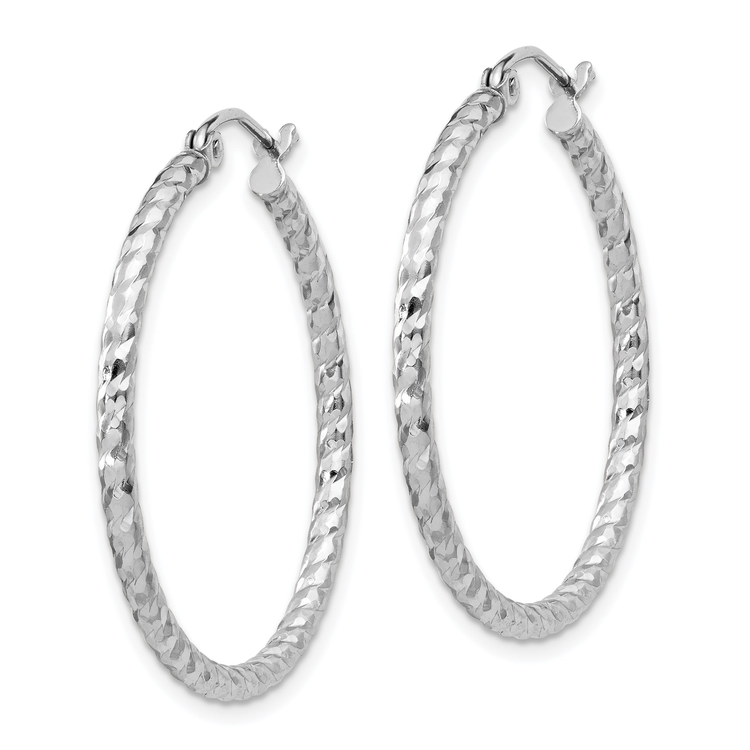 Sterling Silver Rhodium Plated Diamond-cut 2x30mm Hoop Earrings Secondary image