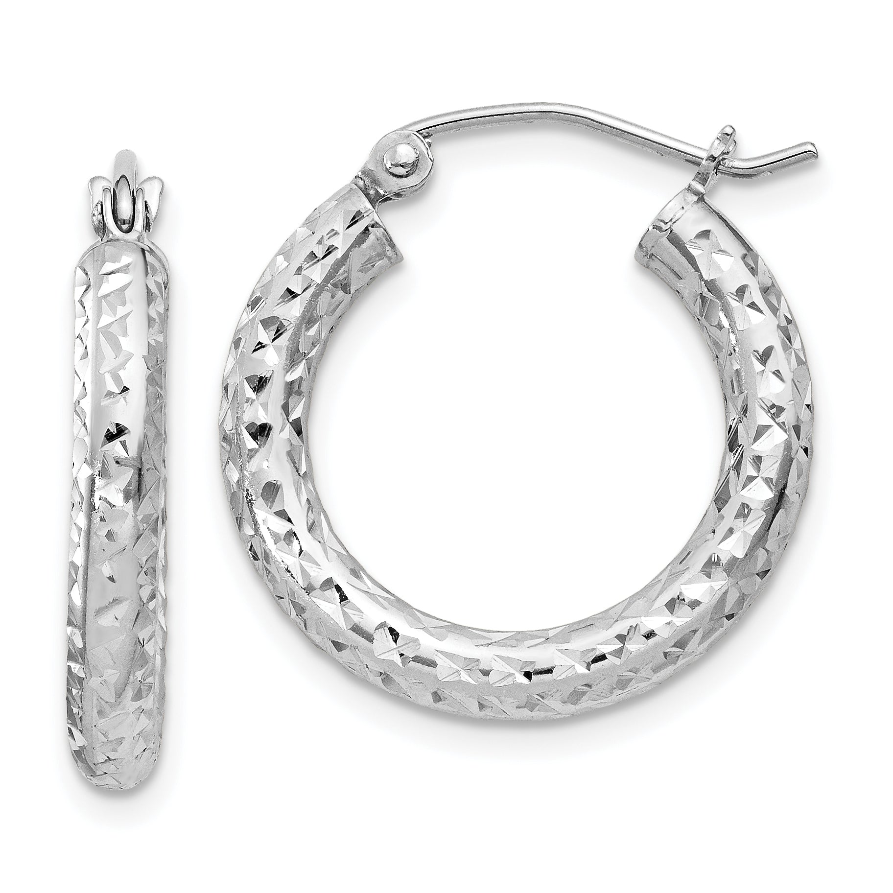 Sterling Silver Rhodium-plated D/C 3x20mm Hoop Earrings Main image