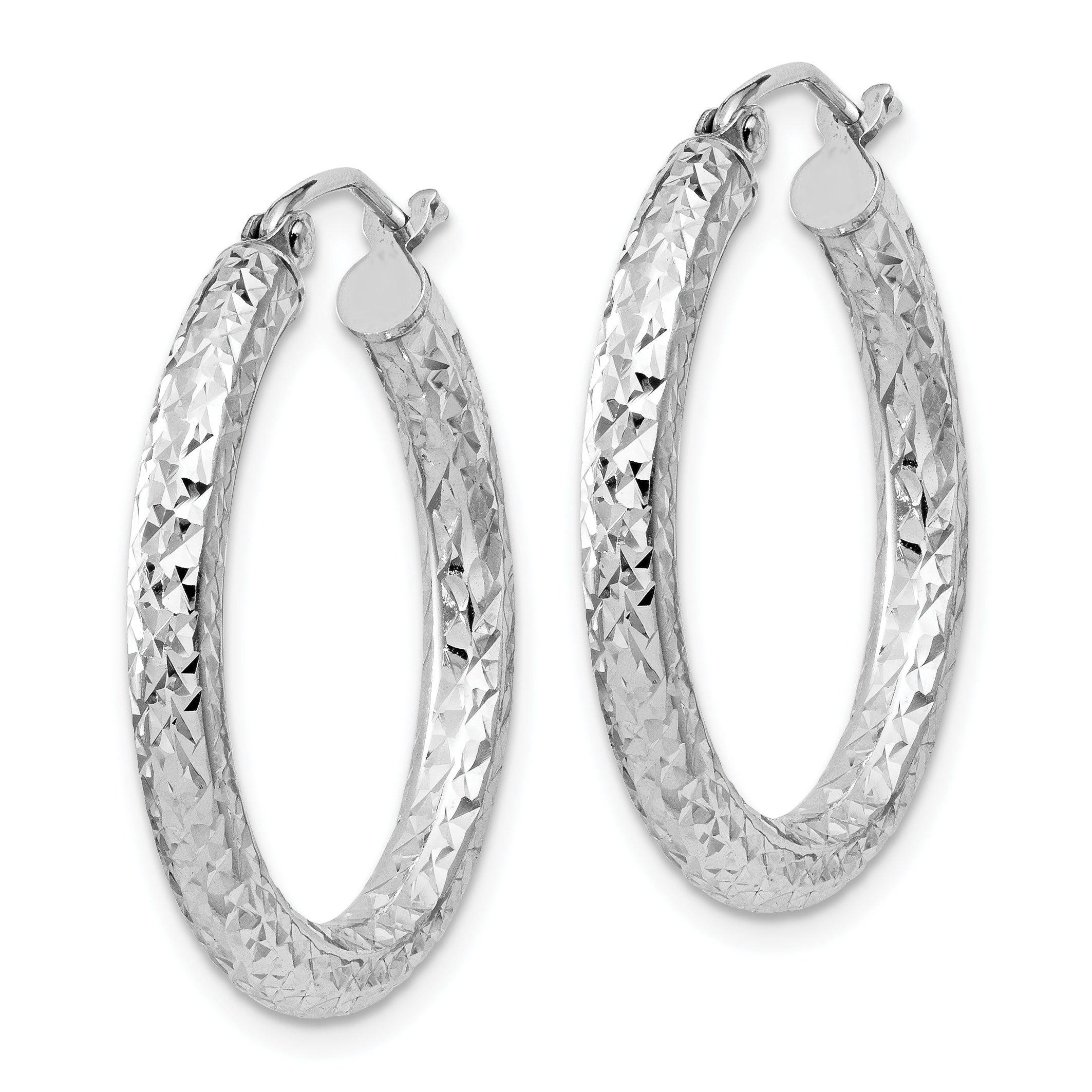 Sterling Silver Rhodium-plated D/C 3x25mm Hoop Earrings Secondary image
