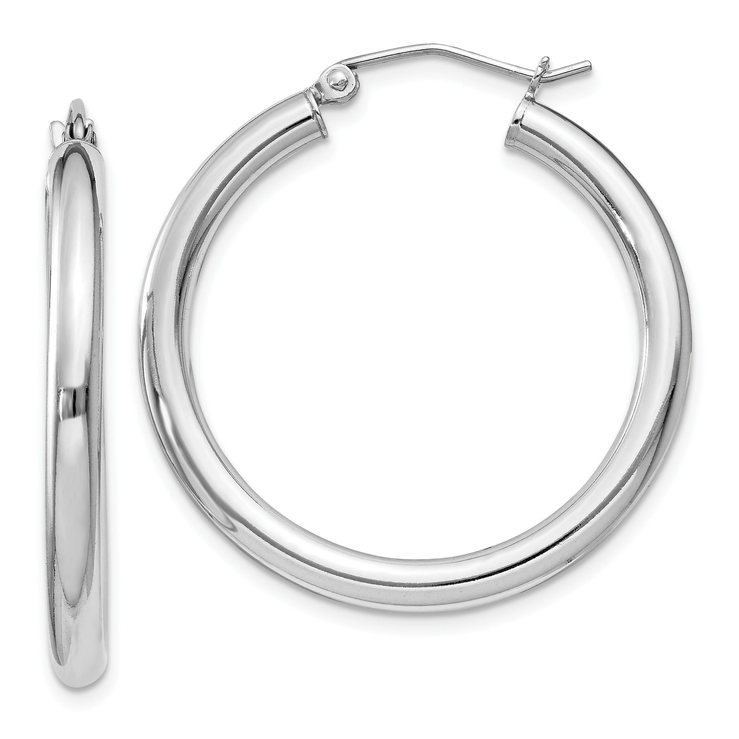 Sterling Silver Rhodium-plated 3mm Round Hoop Earrings Main image