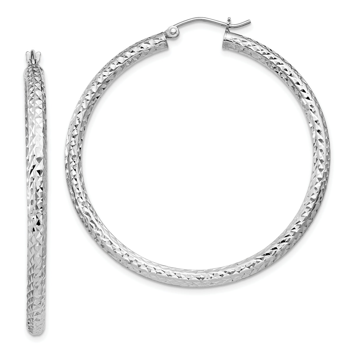 Sterling Silver Rhodium-plated D/C 3x45mm Hoop Earrings