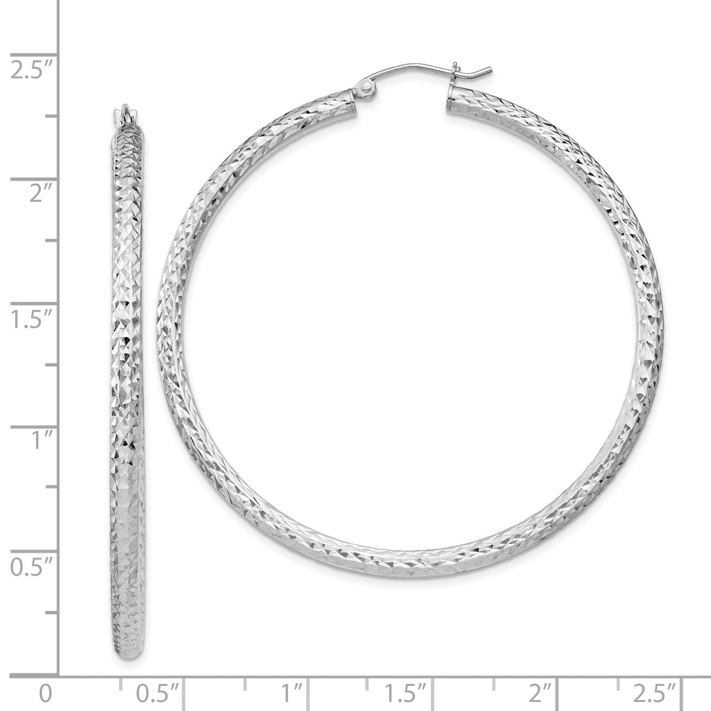 Sterling Silver Rhodium-plated D/C 3x55mm Hoop Earrings