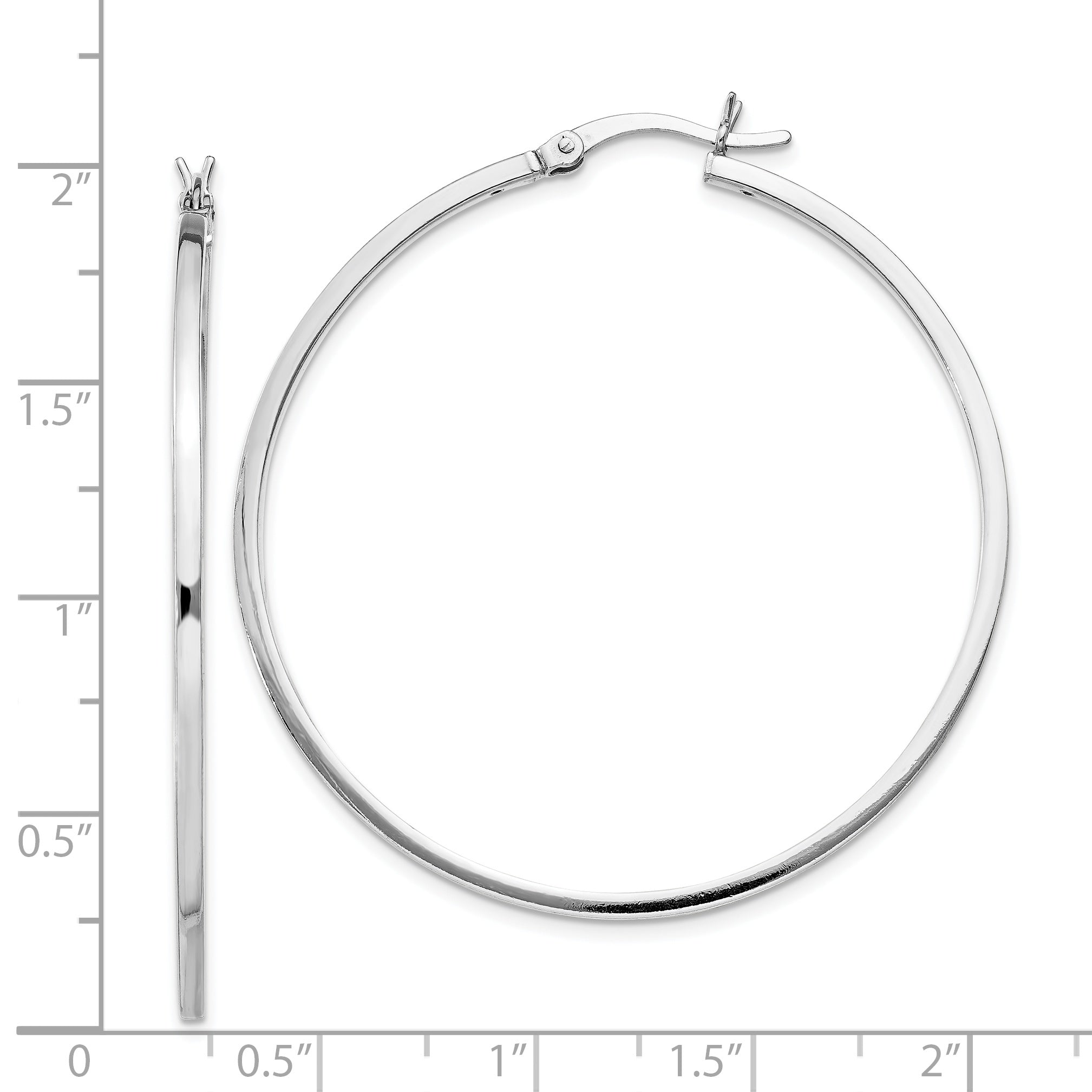 Sterling Silver Rhodium-plated 1.5x45mm Hoop Earrings