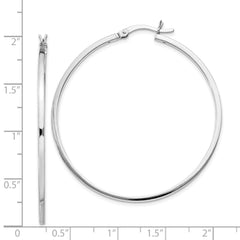 Sterling Silver Rhodium-plated 1.5x45mm Hoop Earrings