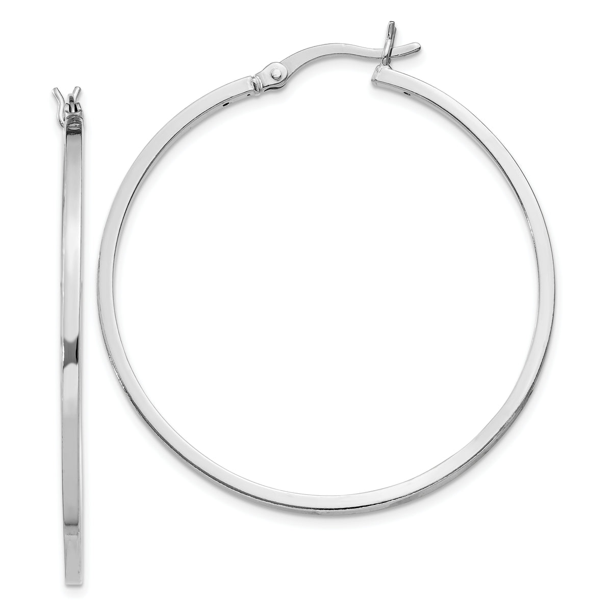 Sterling Silver Rhodium-plated 1.5x40mm Hoop Earrings