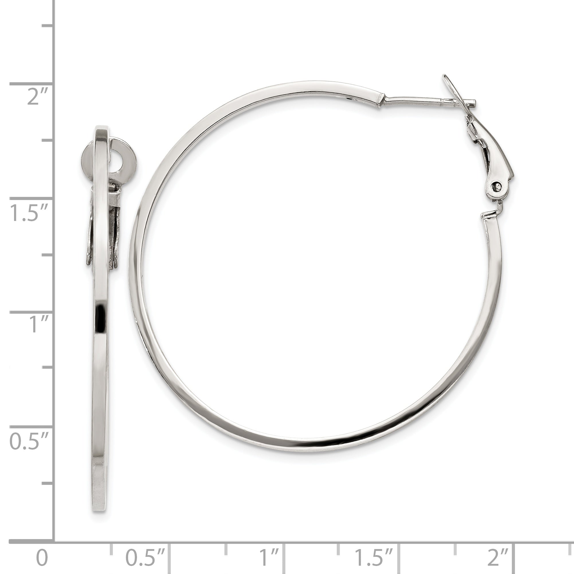 Sterling Silver RH-plated 1.5x40mm Omega Back Round Hoop Earrings