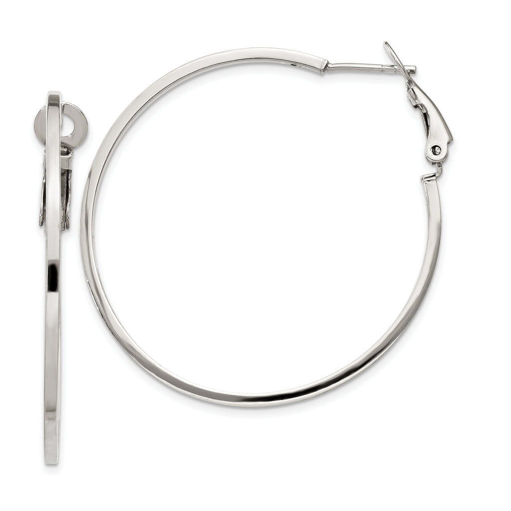 Sterling Silver RH-plated 1.5x40mm Omega Back Round Hoop Earrings