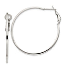 Sterling Silver RH-plated 1.5x40mm Omega Back Round Hoop Earrings