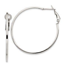 Sterling Silver RH-plated 1.5x40mm Omega Back Round Hoop Earrings
