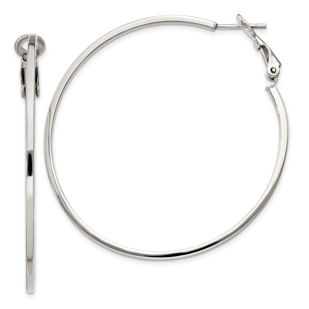 Sterling Silver RH-plated 1.5x50mm Omega Back Round Hoop Earrings