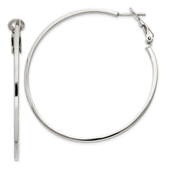 Sterling Silver RH-plated 1.5x50mm Omega Back Round Hoop Earrings