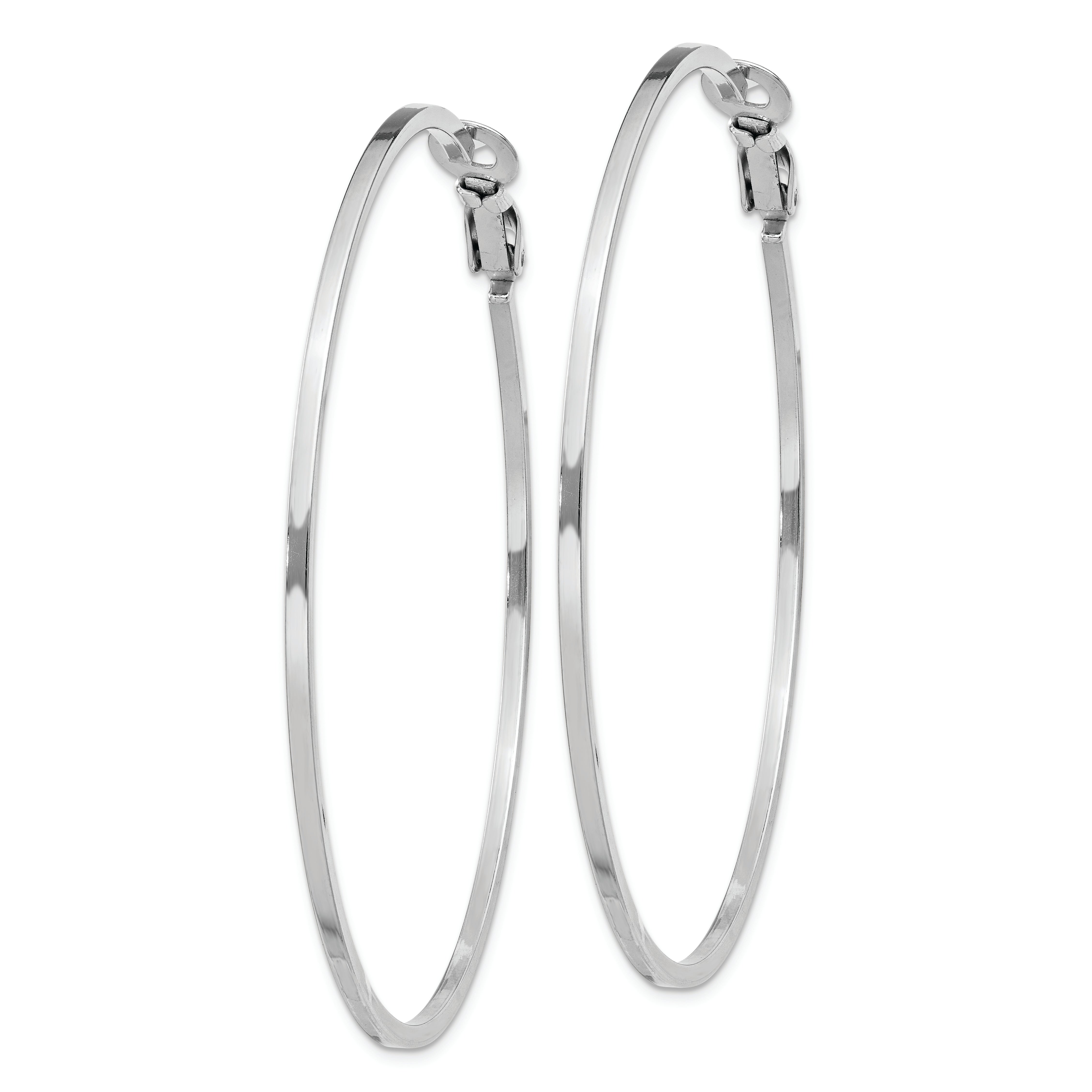 Sterling Silver RH-plated 1.5x60mm Omega Back Round Hoop Earrings