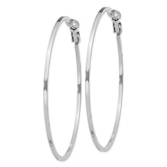 Sterling Silver RH-plated 1.5x60mm Omega Back Round Hoop Earrings