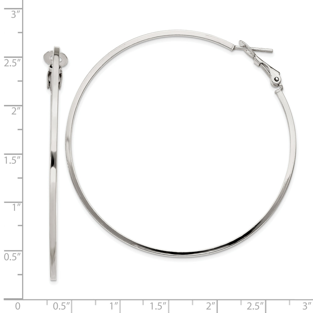 Sterling Silver RH-plated 1.5x60mm Omega Back Round Hoop Earrings