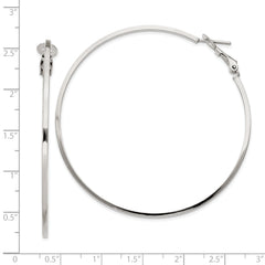 Sterling Silver RH-plated 1.5x60mm Omega Back Round Hoop Earrings