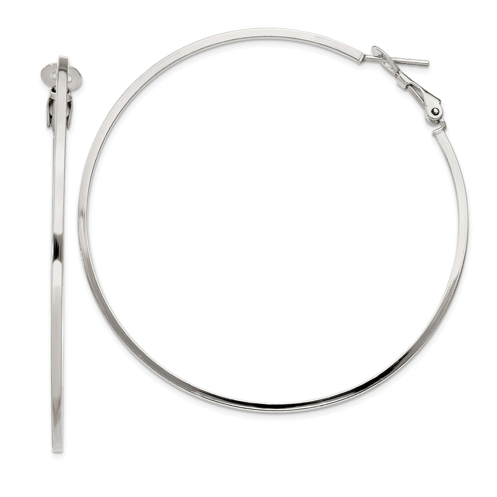 Sterling Silver RH-plated 1.5x60mm Omega Back Round Hoop Earrings