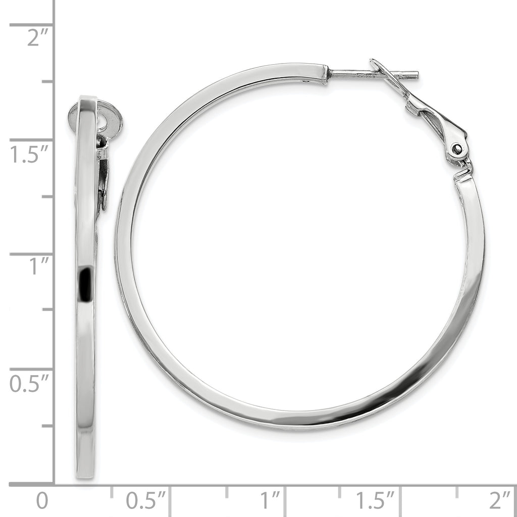 Sterling Silver RH-plated 2x40mm Omega Back Round Hoop Earrings