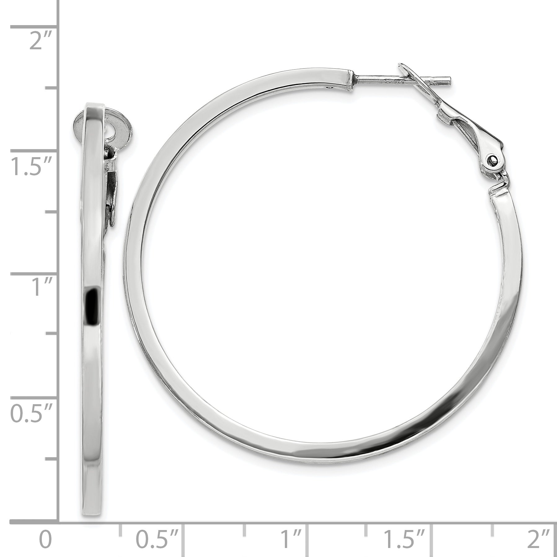 Sterling Silver RH-plated 2x40mm Omega Back Round Hoop Earrings