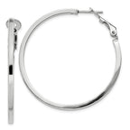 Sterling Silver RH-plated 2x40mm Omega Back Round Hoop Earrings