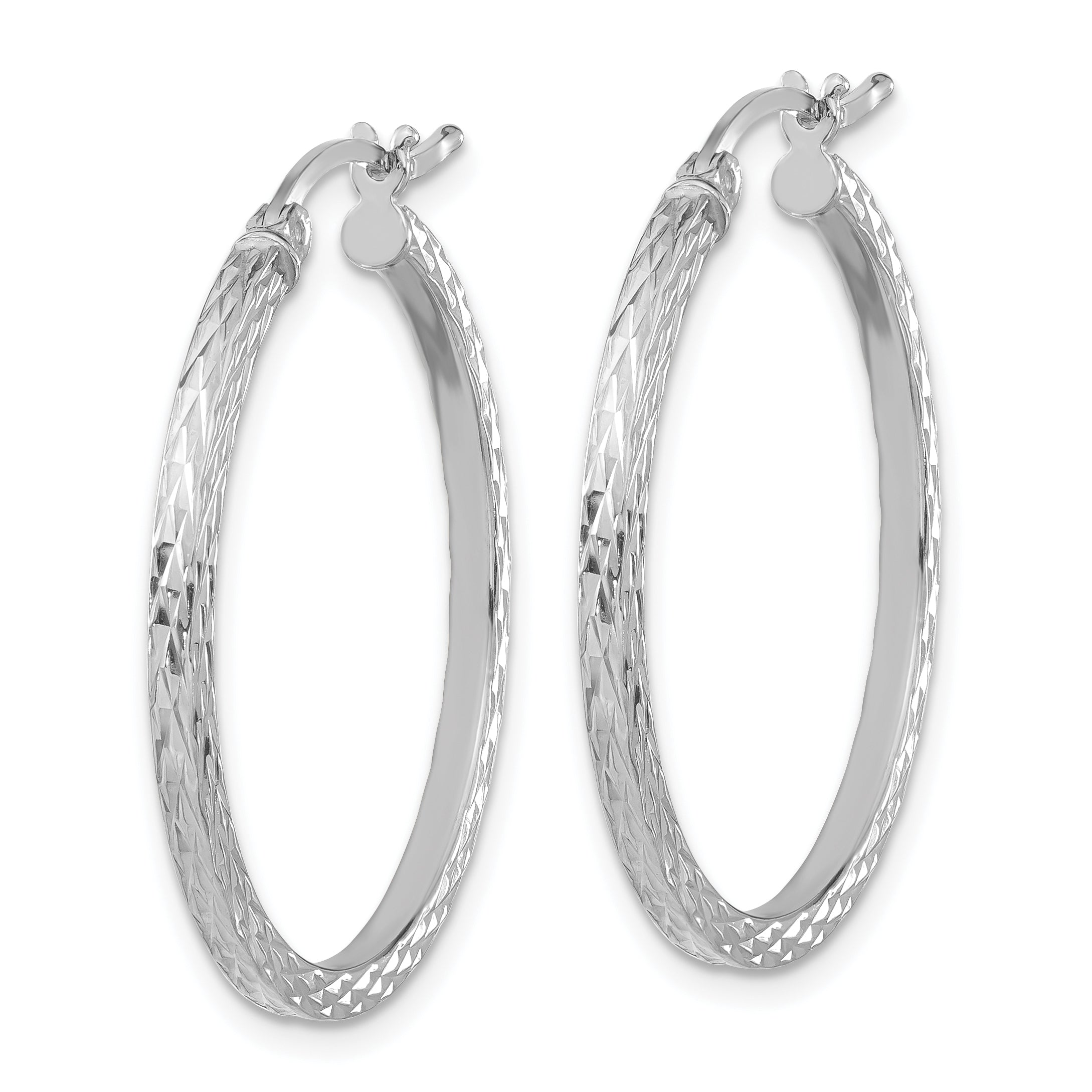 Sterling Silver Rhodium-plated Diamond-cut 2x30mm Square Tube Hoop Earrings Secondary image