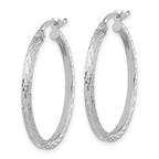Sterling Silver Rhodium-plated Diamond-cut 2x30mm Square Tube Hoop Earrings