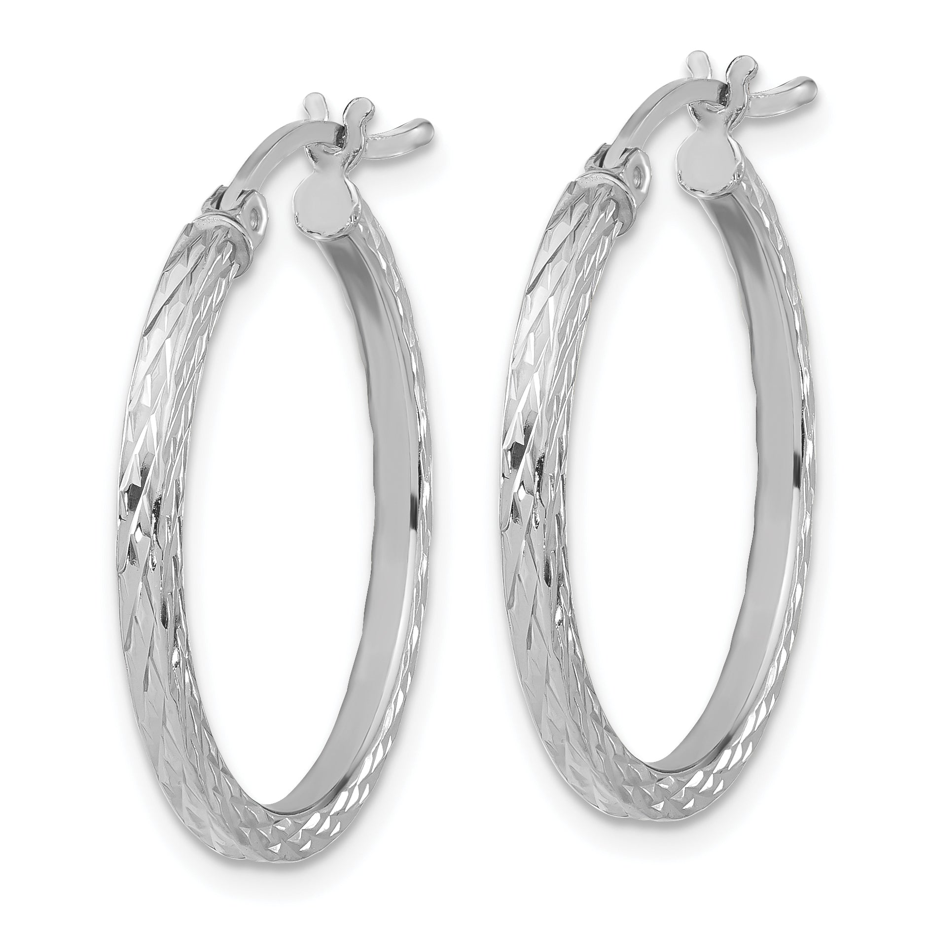 Sterling Silver Rhodium-plated Diamond-cut 2x25mm Square Tube Hoop Earrings Secondary image