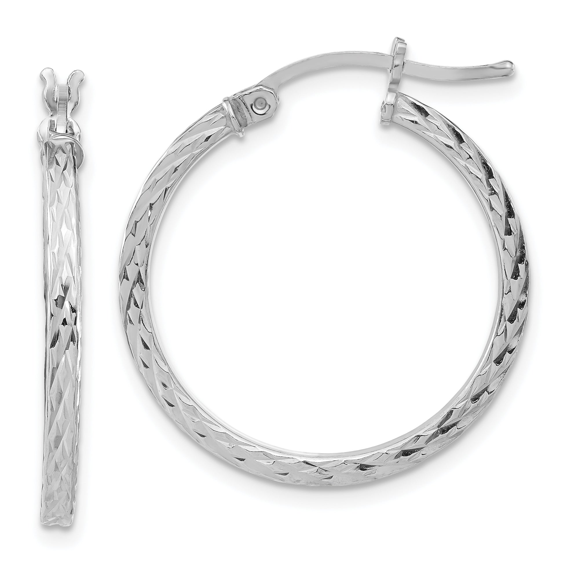 Sterling Silver Rhodium-plated Diamond-cut 2x25mm Square Tube Hoop Earrings Main image