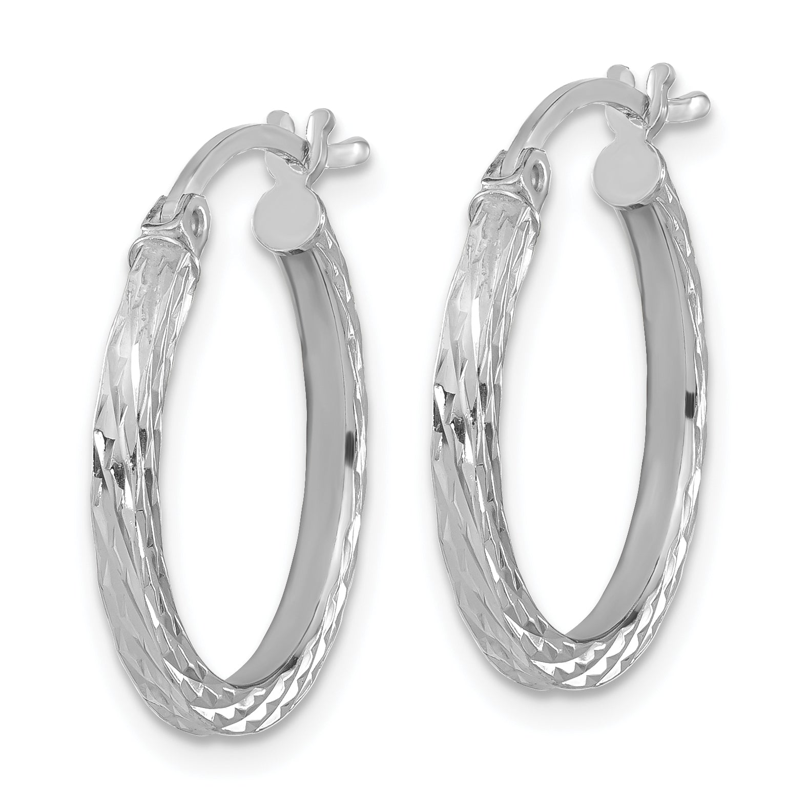 Sterling Silver Rhodium-plated Diamond-cut 2x20mm Square Tube Hoop Earrings Secondary image