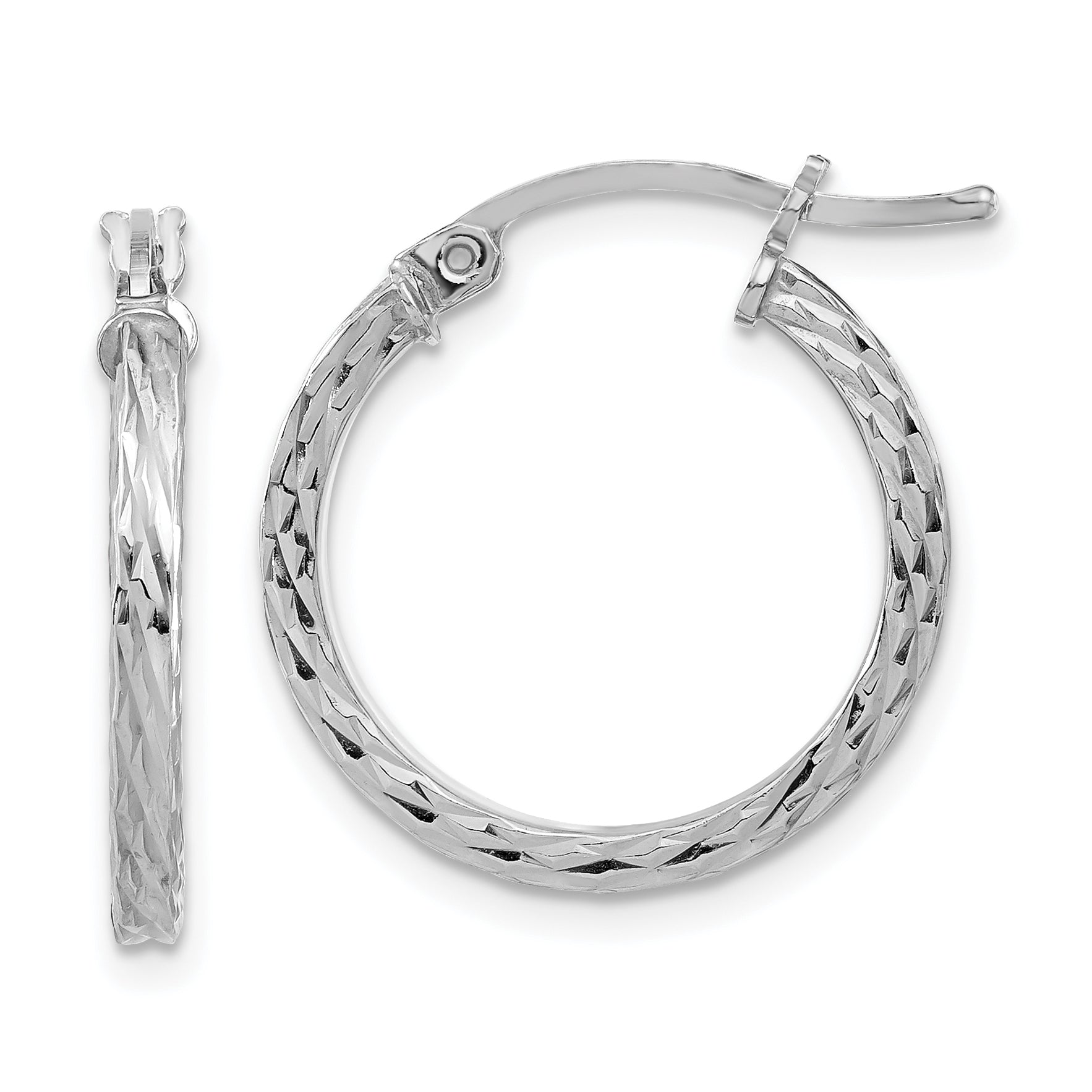 Sterling Silver Rhodium-plated Diamond-cut 2x20mm Square Tube Hoop Earrings Main image