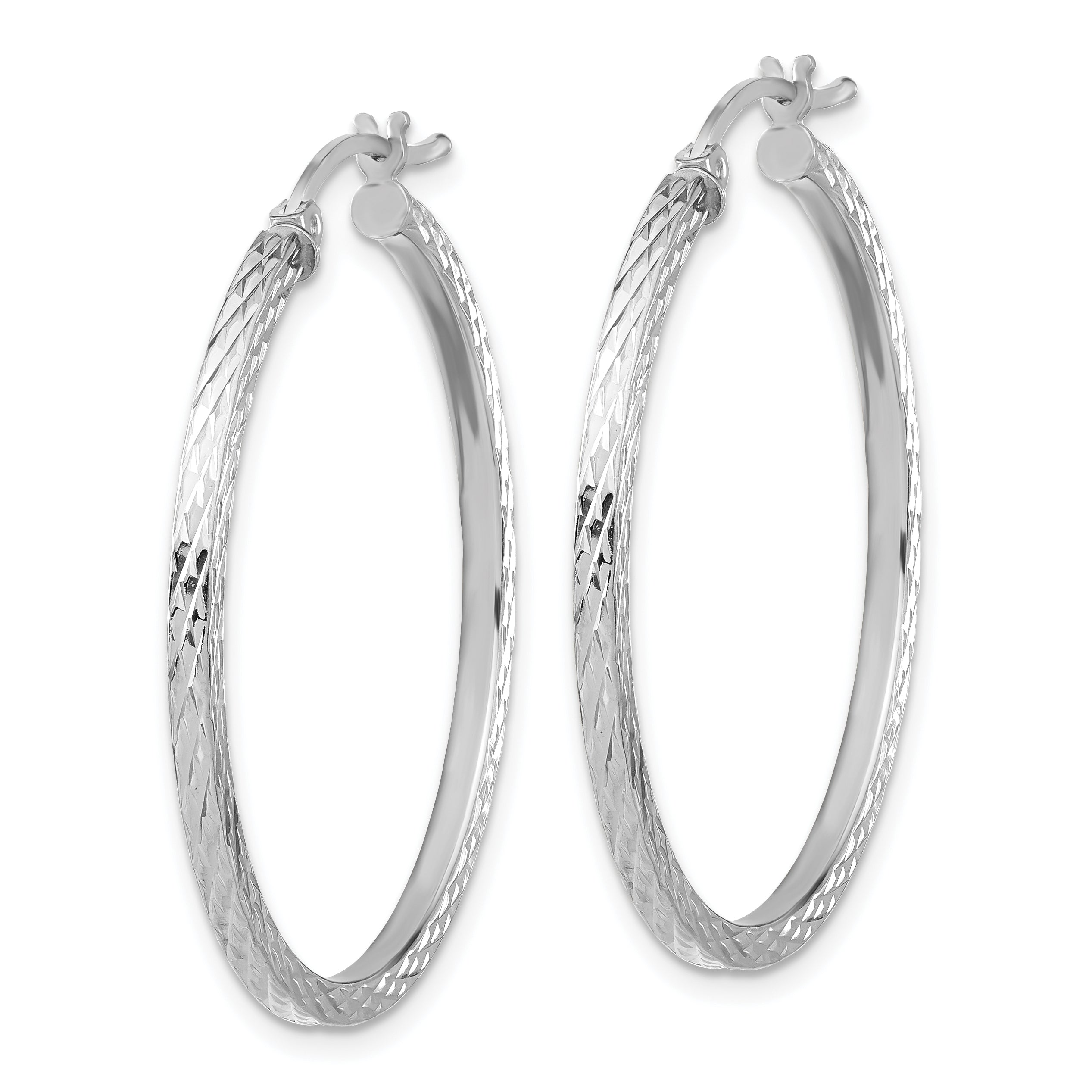 Sterling Silver Rhodium-plated Diamond-cut 2x35mm Square Tube Hoop Earrings Secondary image