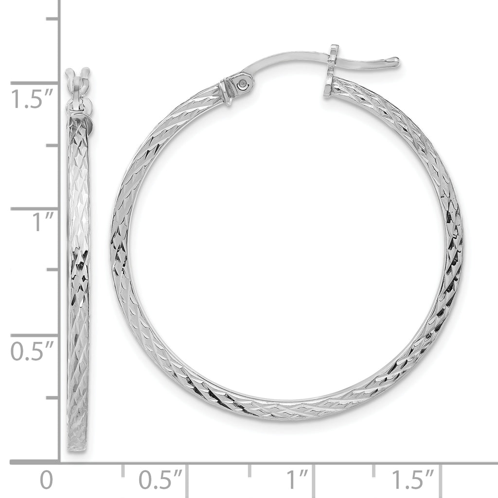 Sterling Silver Rhodium-plated Diamond-cut 2x35mm Square Tube Hoop Earrings