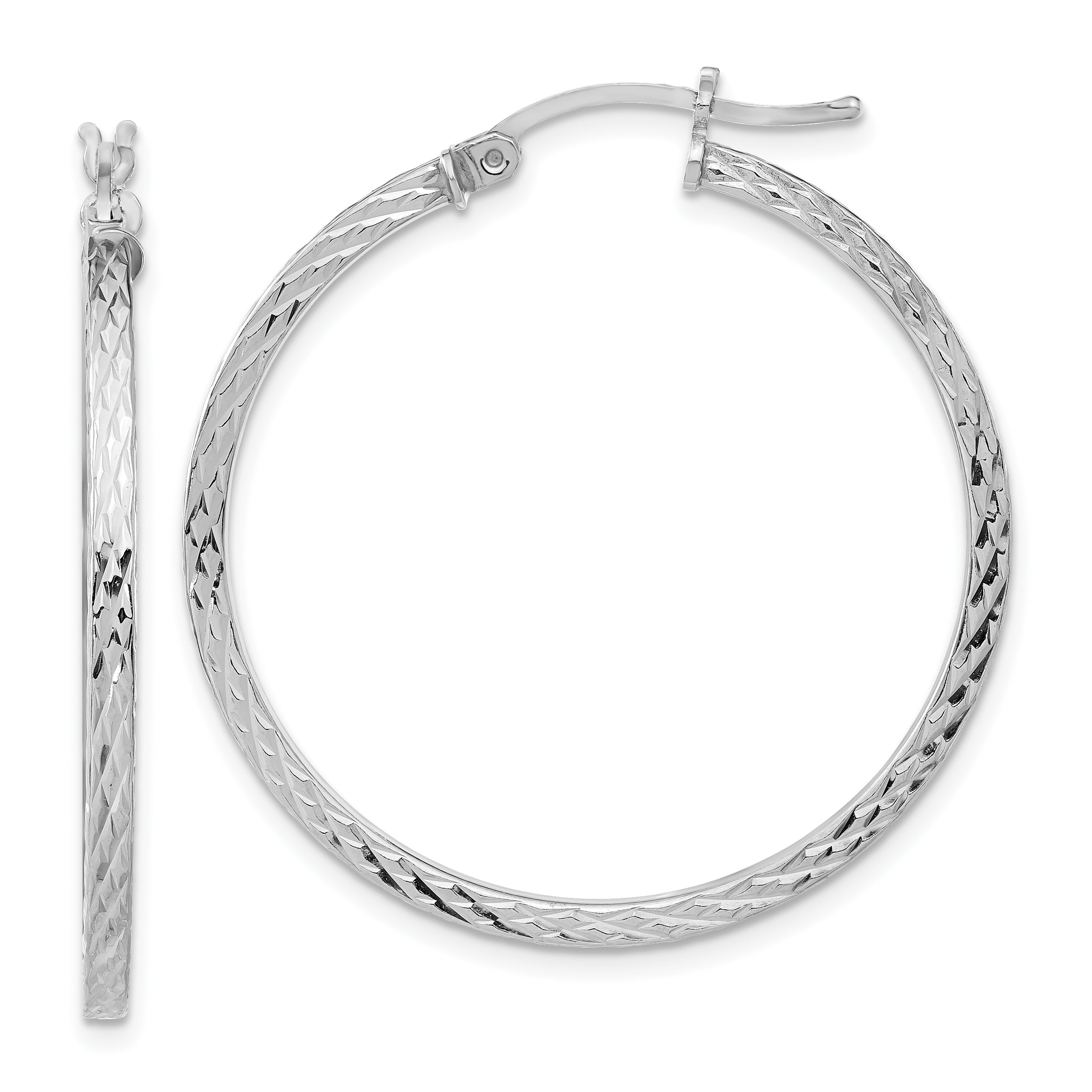 Sterling Silver Rhodium-plated Diamond-cut 2x35mm Square Tube Hoop Earrings Main image