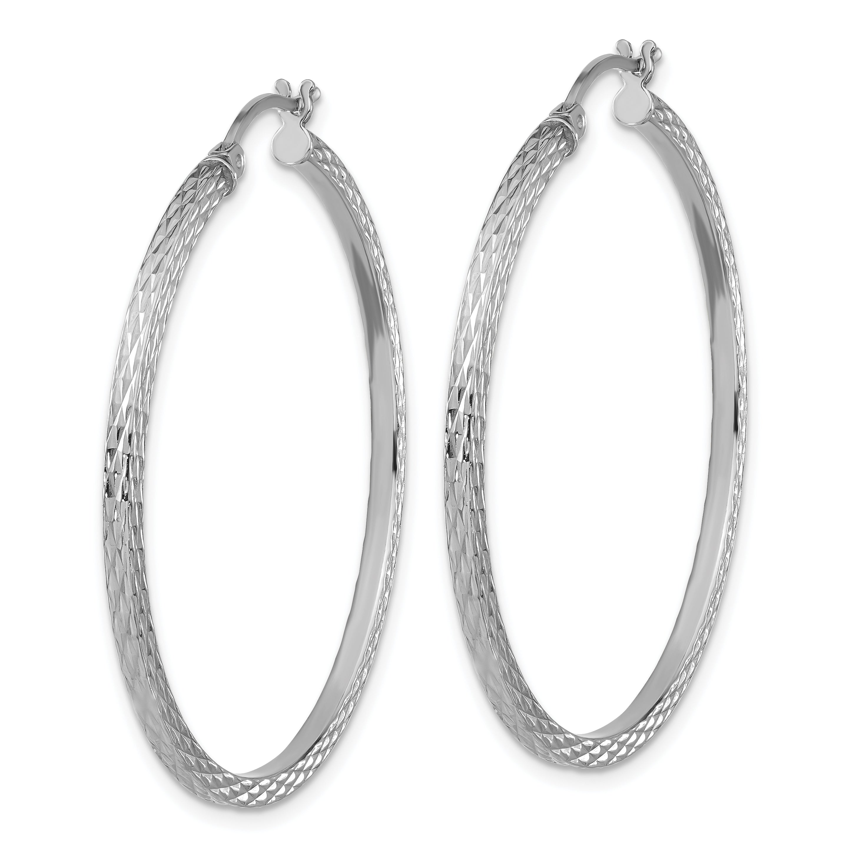 Sterling Silver Rhodium-plated Diamond-cut 2x40mm Square Tube Hoop Earrings Secondary image