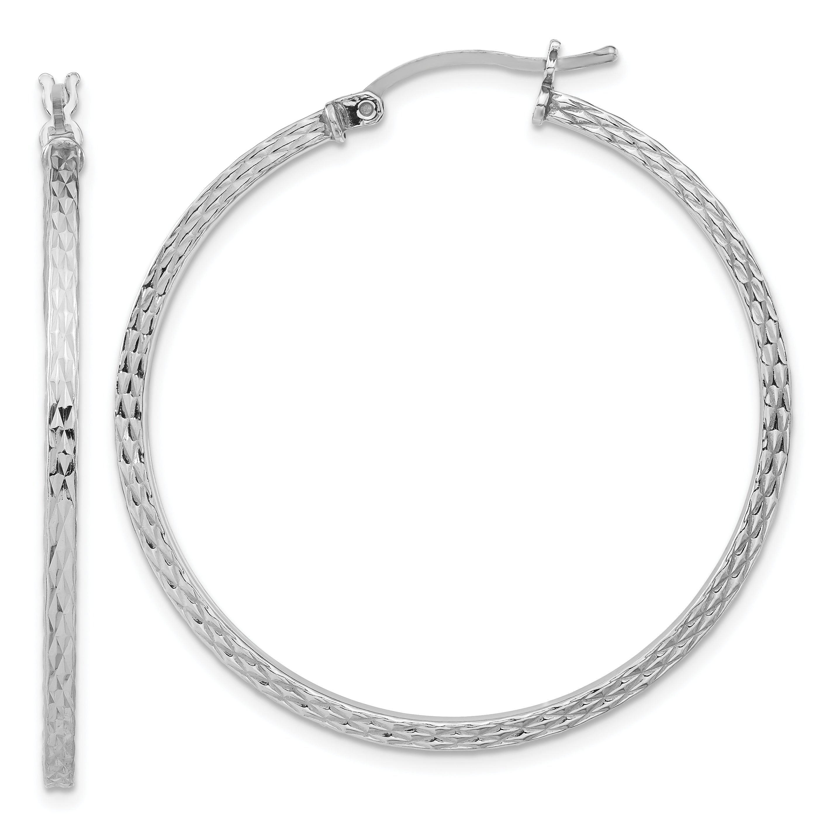 Sterling Silver Rhodium-plated Diamond-cut 2x40mm Square Tube Hoop Earrings Main image