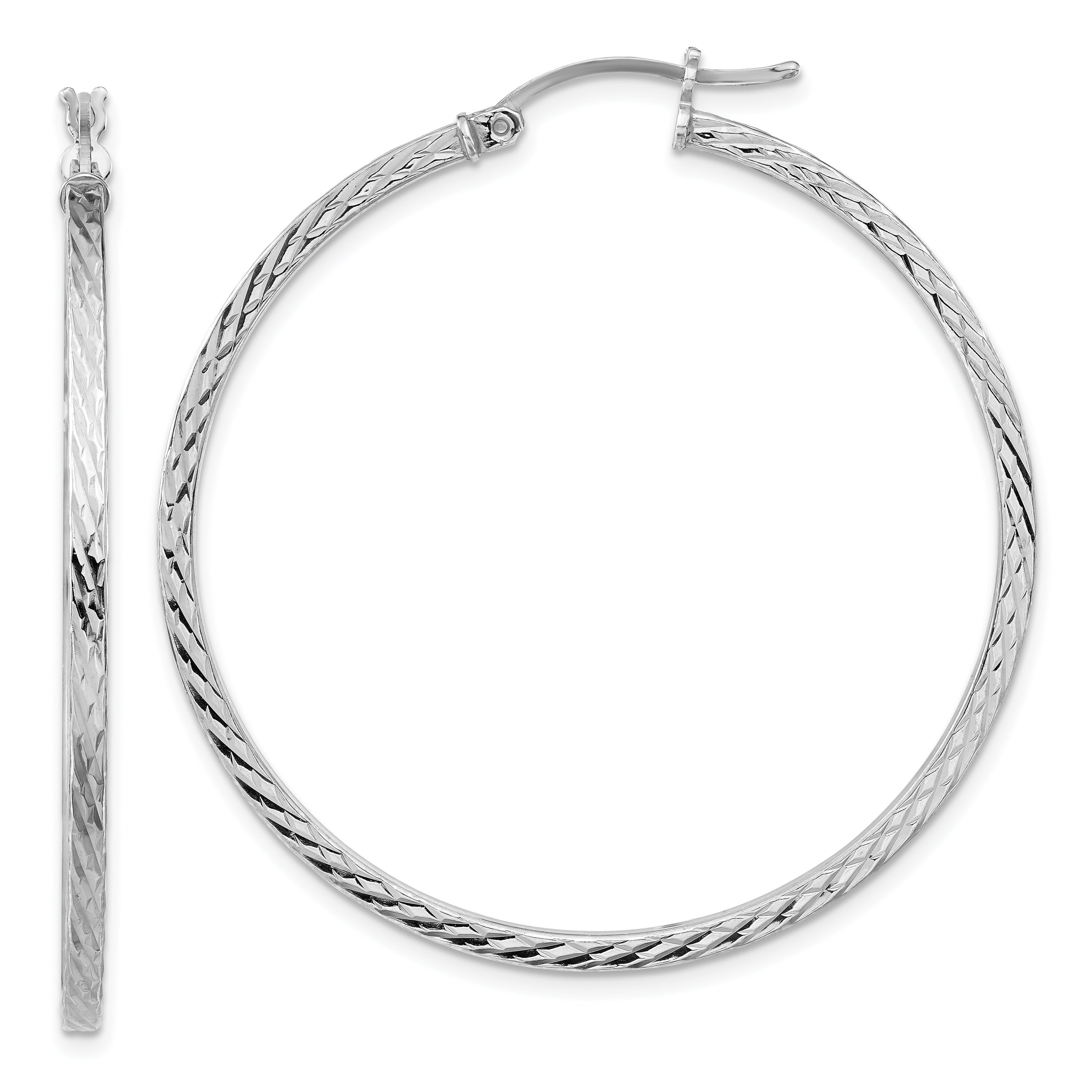 Sterling Silver Rhodium-plated Diamond-cut 2x45mm Square Tube Hoop Earrings Main image