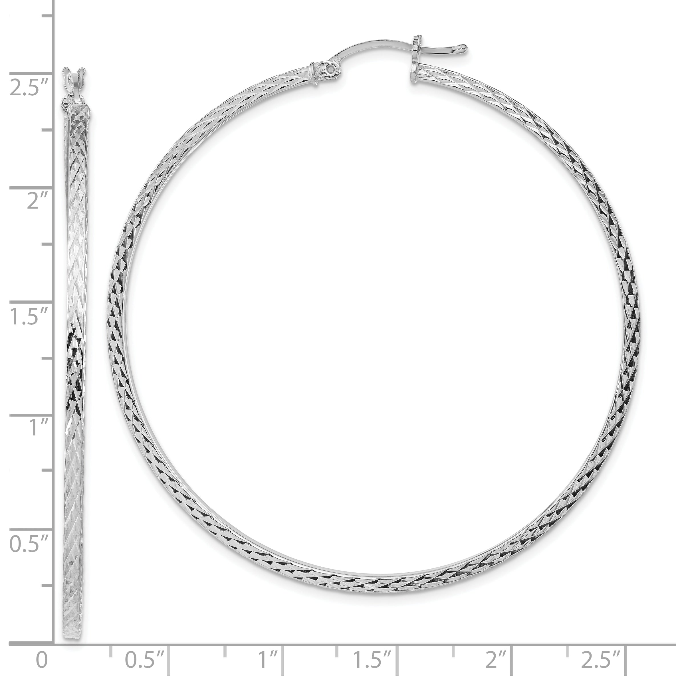 Sterling Silver Rhodium-plated Diamond-cut 2x60mm Square Tube Hoop Earrings