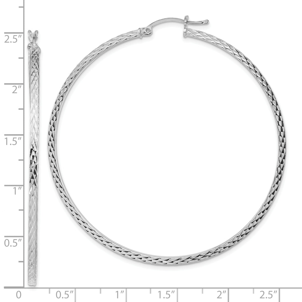 Sterling Silver Rhodium-plated Diamond-cut 2x60mm Square Tube Hoop Earrings
