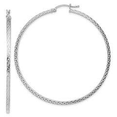 Sterling Silver Rhodium-plated Diamond-cut 2x60mm Square Tube Hoop Earrings