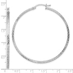 Sterling Silver Rhodium-plated Diamond-cut 2x55mm Square Tube Hoop Earrings