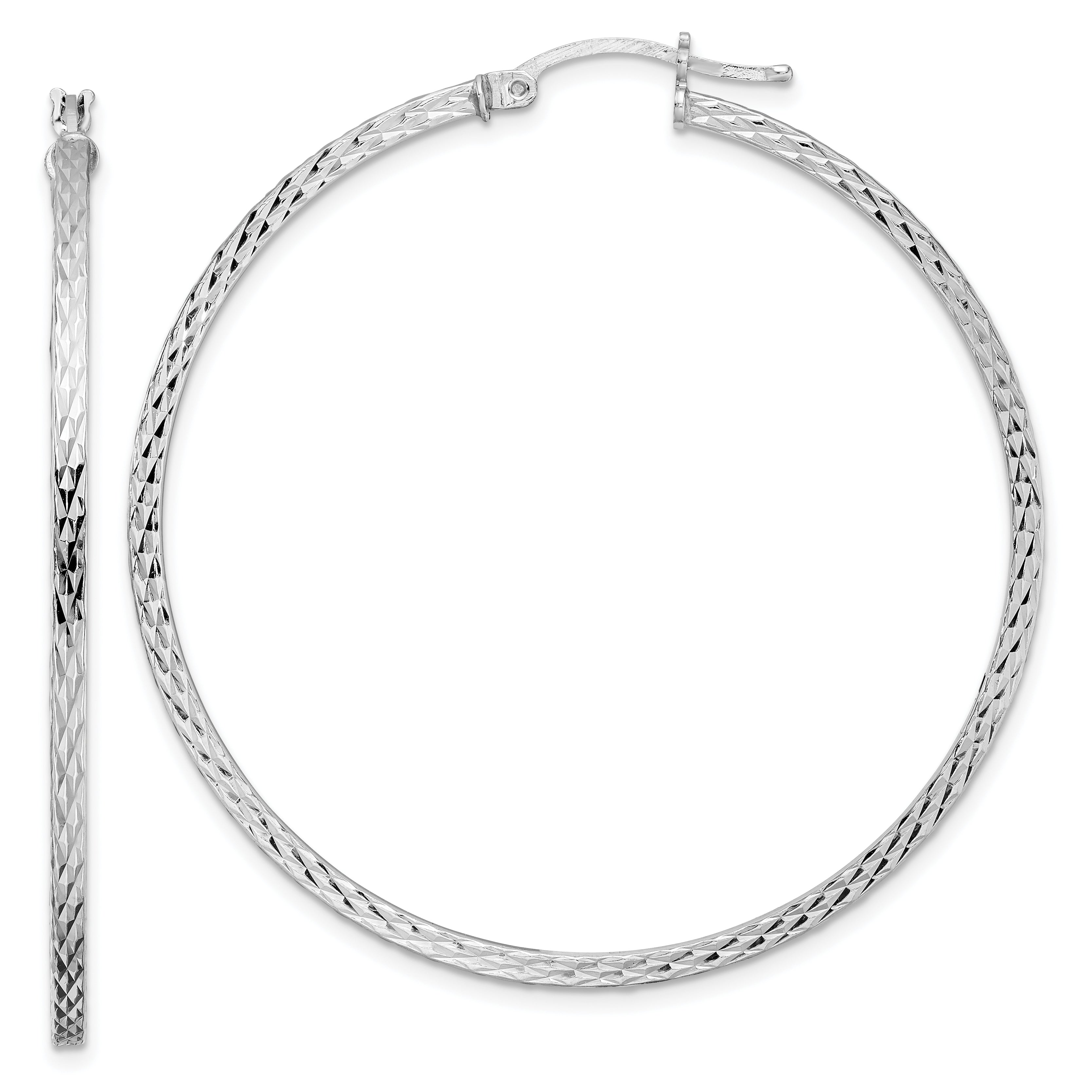 Sterling Silver Rhodium-plated Diamond-cut 2x50mm Square Tube Hoop Earrings Main image