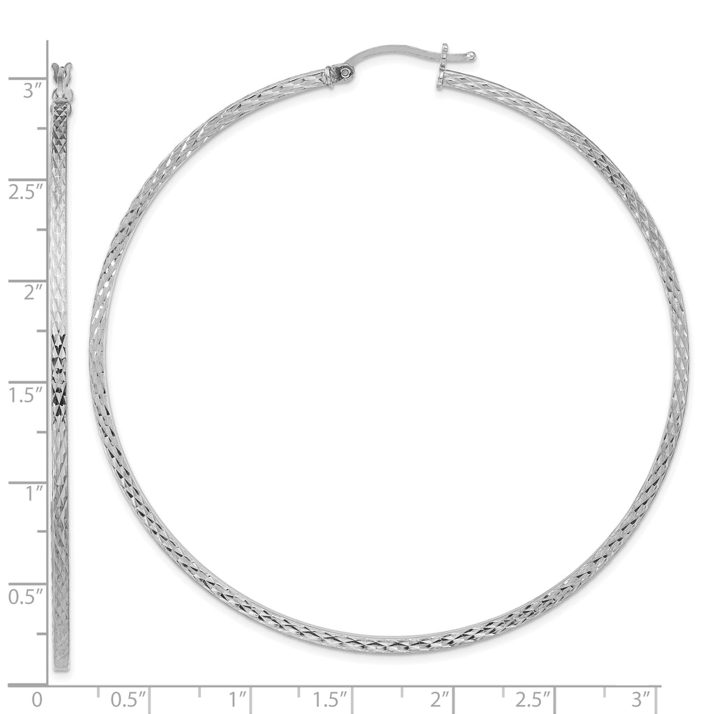 Sterling Silver Rhodium-plated Diamond-cut 2x70mm Square Tube Hoop Earrings